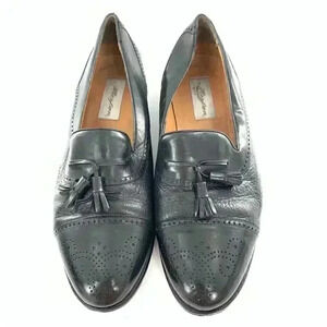 Mezlan mens loafers size 11.5 Havana black leather tassels Cap toe brogue